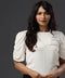 Vneck Detailed Gathered Solid White Top